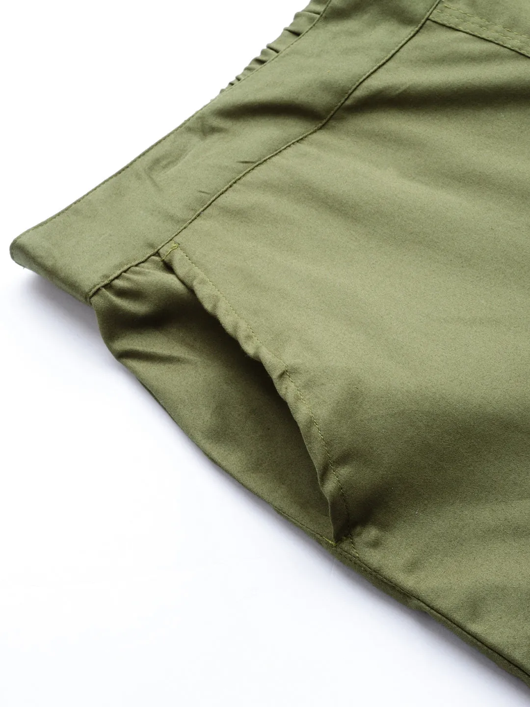 Olive Green Solid Cotton Lycra Pants