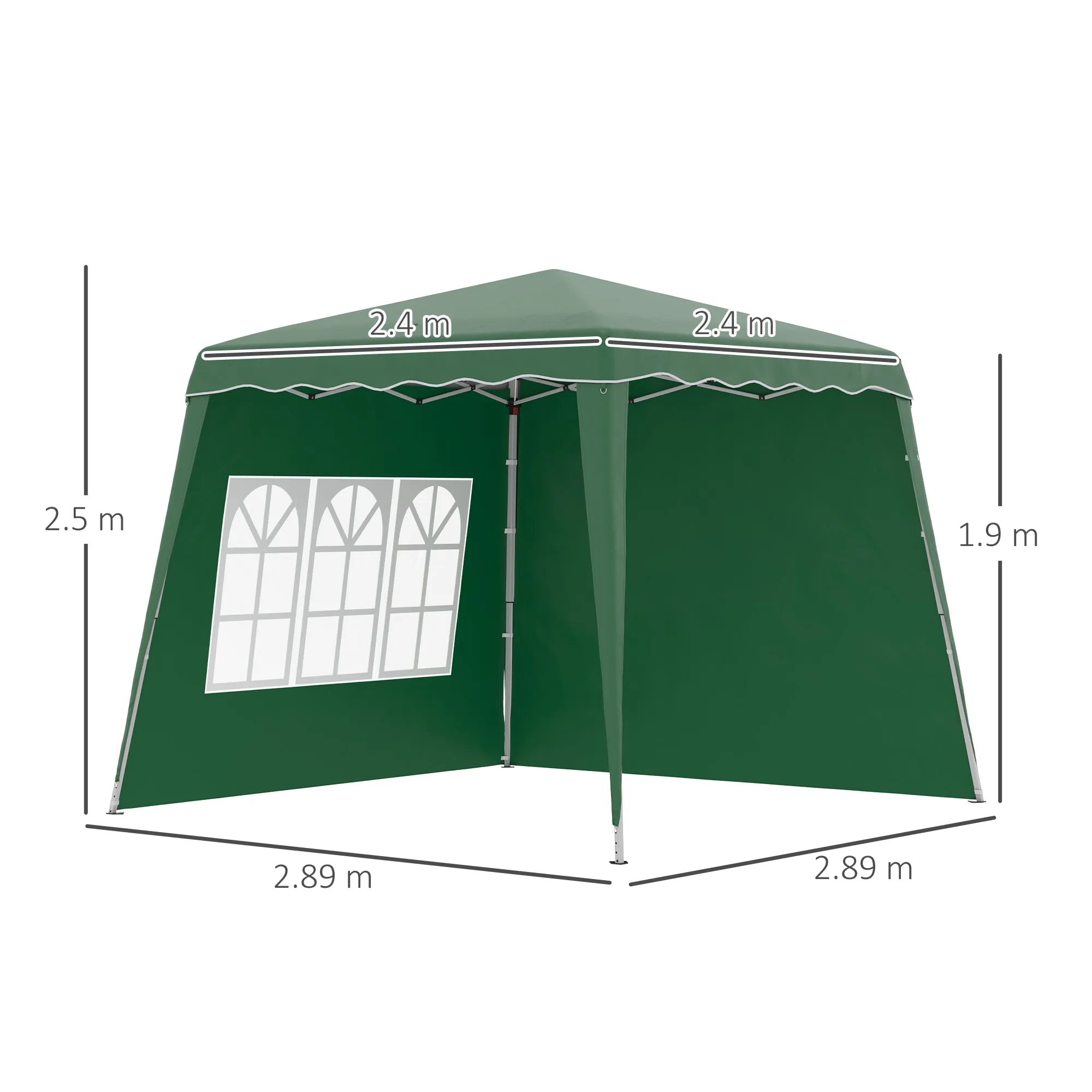 Outsunny Pop Up Gazebo with 2 Sides, Slant Legs and Carry Bag, Height Adjustable UV50  Party Tent Event Shelter for Garden, Patio, 2.4 x 2.4m Top / 2.9 x 2.9m Base, Green