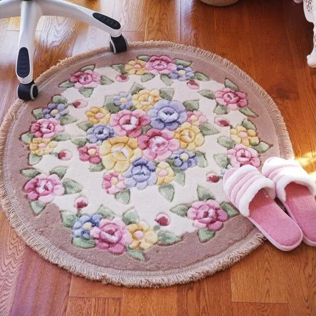 Pink Flower Print Round Bathroom Carpet Dia 80cm Non-Slip Bathroom Mat For Doorway Toilt Bedroom Bath Mat Rug Cheap Bath Carpet