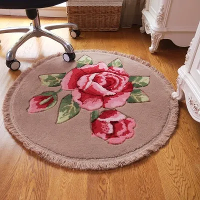 Pink Flower Print Round Bathroom Carpet Dia 80cm Non-Slip Bathroom Mat For Doorway Toilt Bedroom Bath Mat Rug Cheap Bath Carpet