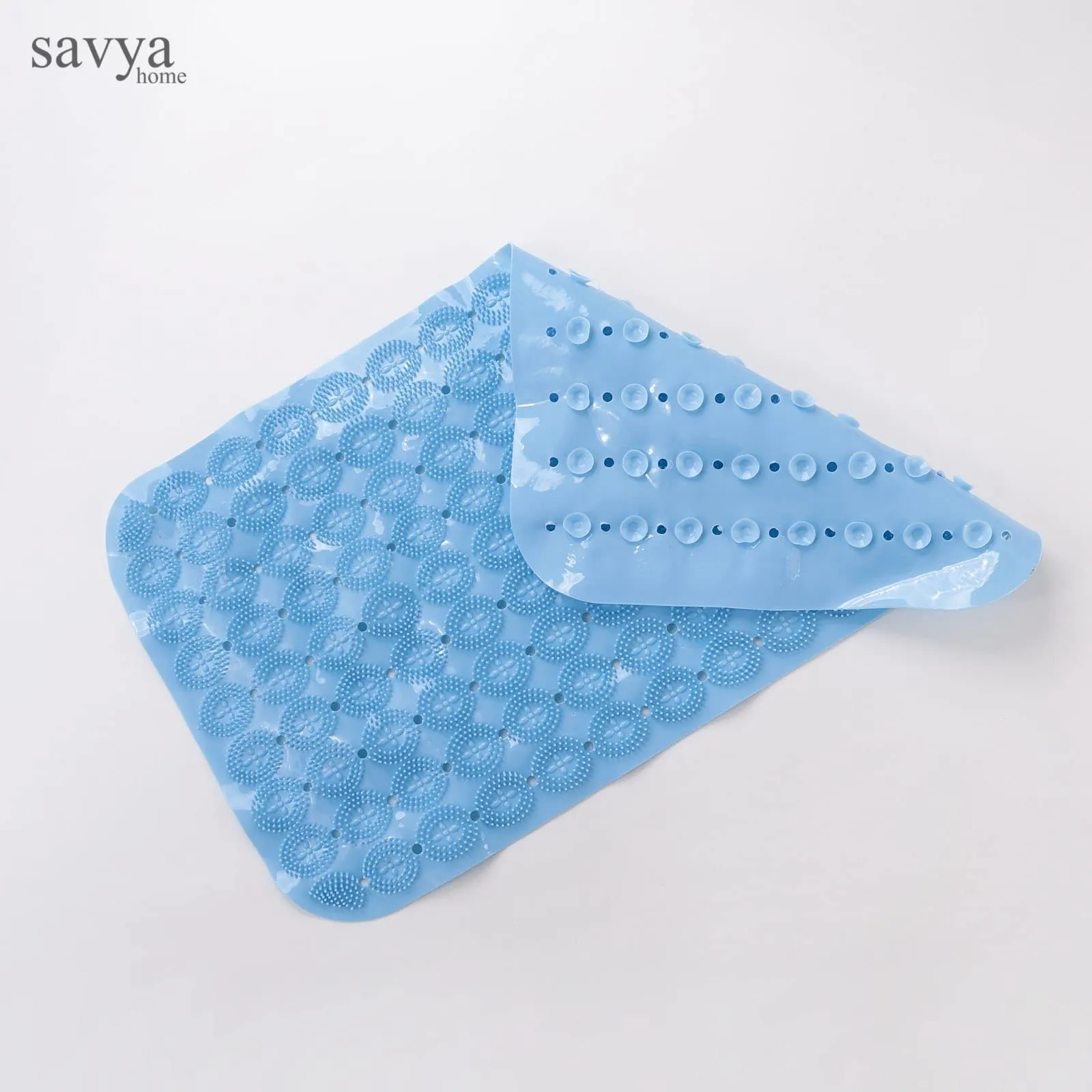 SAVYA HOME Anti Skid Bath Mat (67x37 Cm) | Anti Slip Rubber Shower Mat | Bathroom Mat Water Soak | Floor Mat with Suction Cups | Machine Washable | Bathroom Accessories | Door Mats for Home | Blue