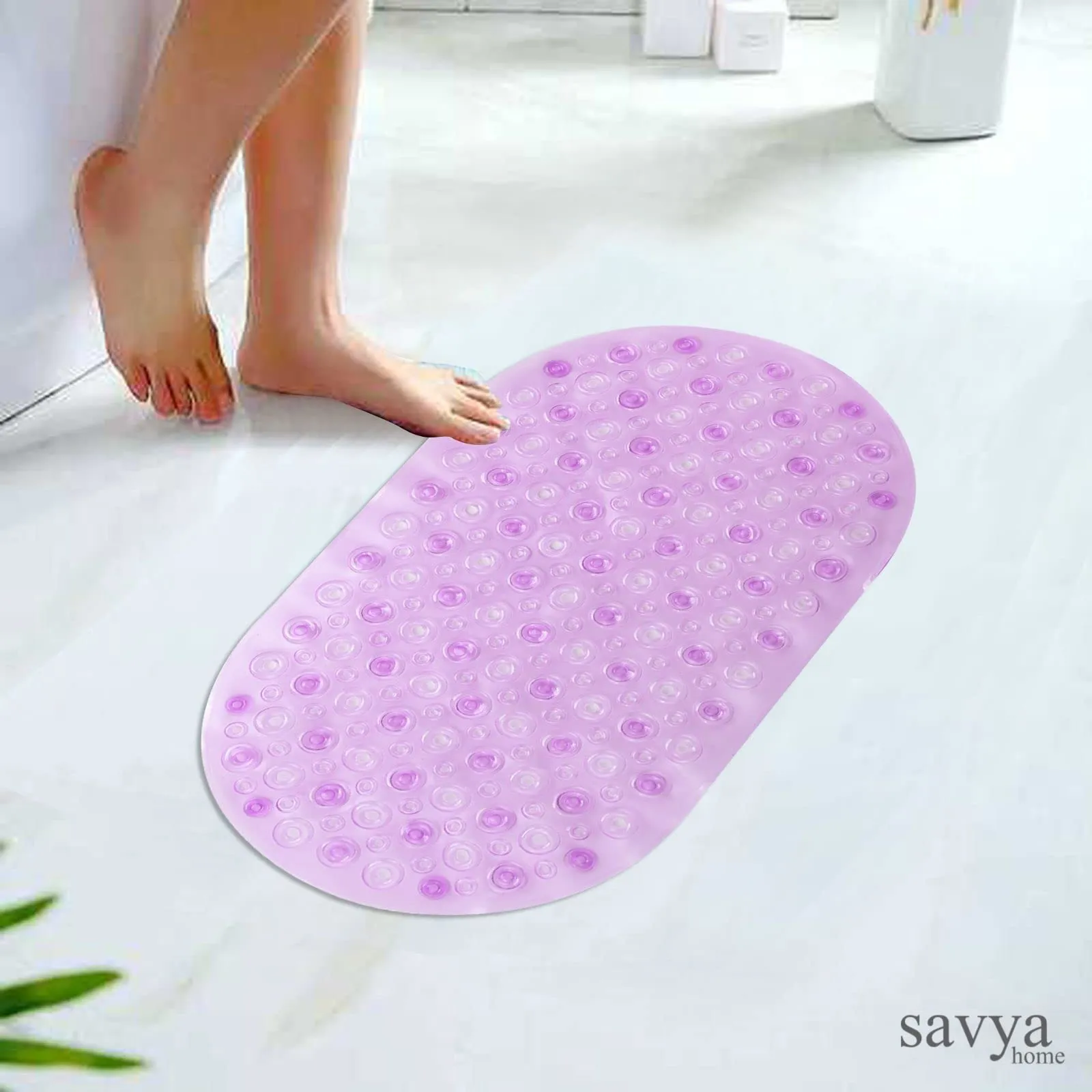 Savya Home Diatom Mud Oval Bathroom Floor Mat PVC/Non-Slip & Soft/Light Weight Mat for Living Room, Anti Skid Mat for Bathroom Floor/Shower Mat/Multipurpose Mat (Purple) (Purple)