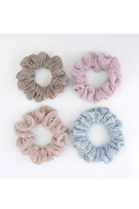 Shimmer Lycra Scrunchies - Set Of 4 - (Purple, Blue, Brown)