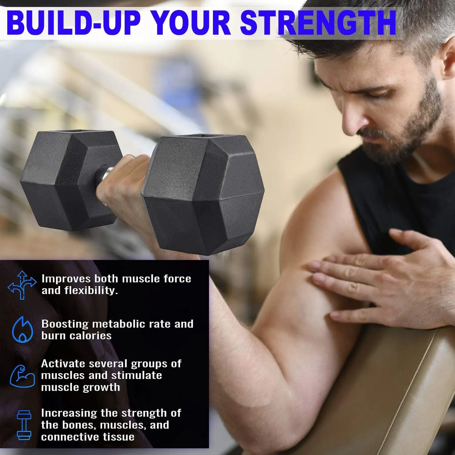 SKY LAND HEX Dumbbell Rubber Coated Cast Iron Hexagonal Dumbbells 27.5 kg*2 for Professional Exercise | Premium Hand Weight Dumbbell | Strength Training Equipment | Full Body Workout -EM-9260-27.5