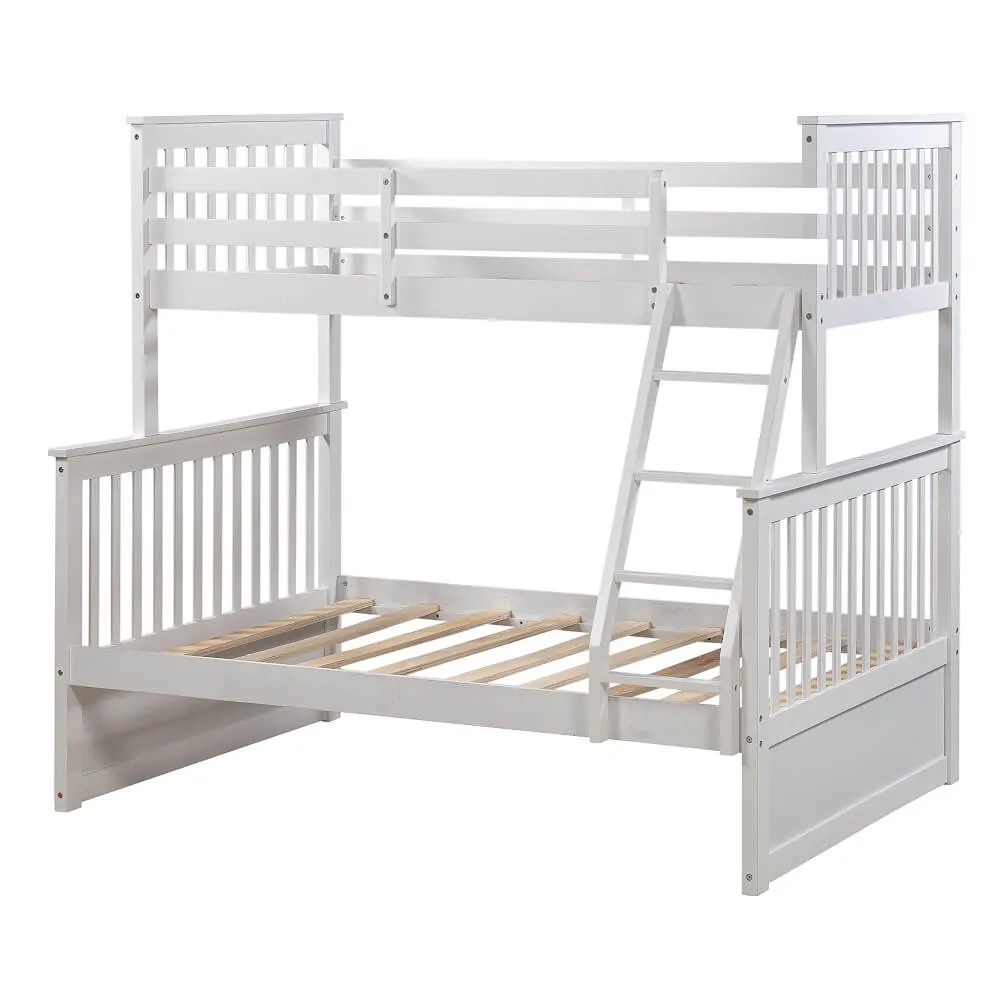 Solid Wood Bunk Beds for Kids, Twin Over Full Bunk Bed with 2 Drawers, White