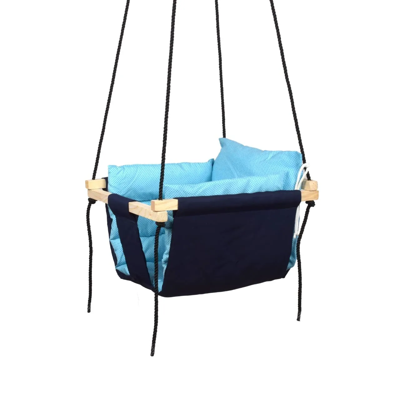 Sprointal Wood Swing For Kids | Jhula For Kids | Jhula For Baby | Baby Swing Hanging Indoor Outdoor | Baby Garden Swing With 2 Pillows (6 Months To 4 Years) (Up To 20 Kg) (Blue), 30.5 centimeters