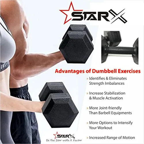 Star X Hexa PVC 2KG Dumbbell Set for Home Gym Workout, Dumbells for Fitness (Black Hexa 2KG x 2 Dumbbell (4KG))