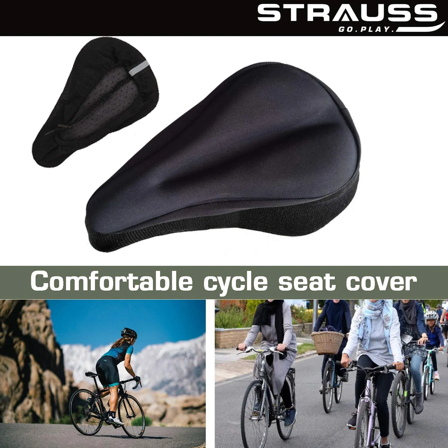 Strauss Gel Seat Cover (Black) and Bicyle Repair Toolkit