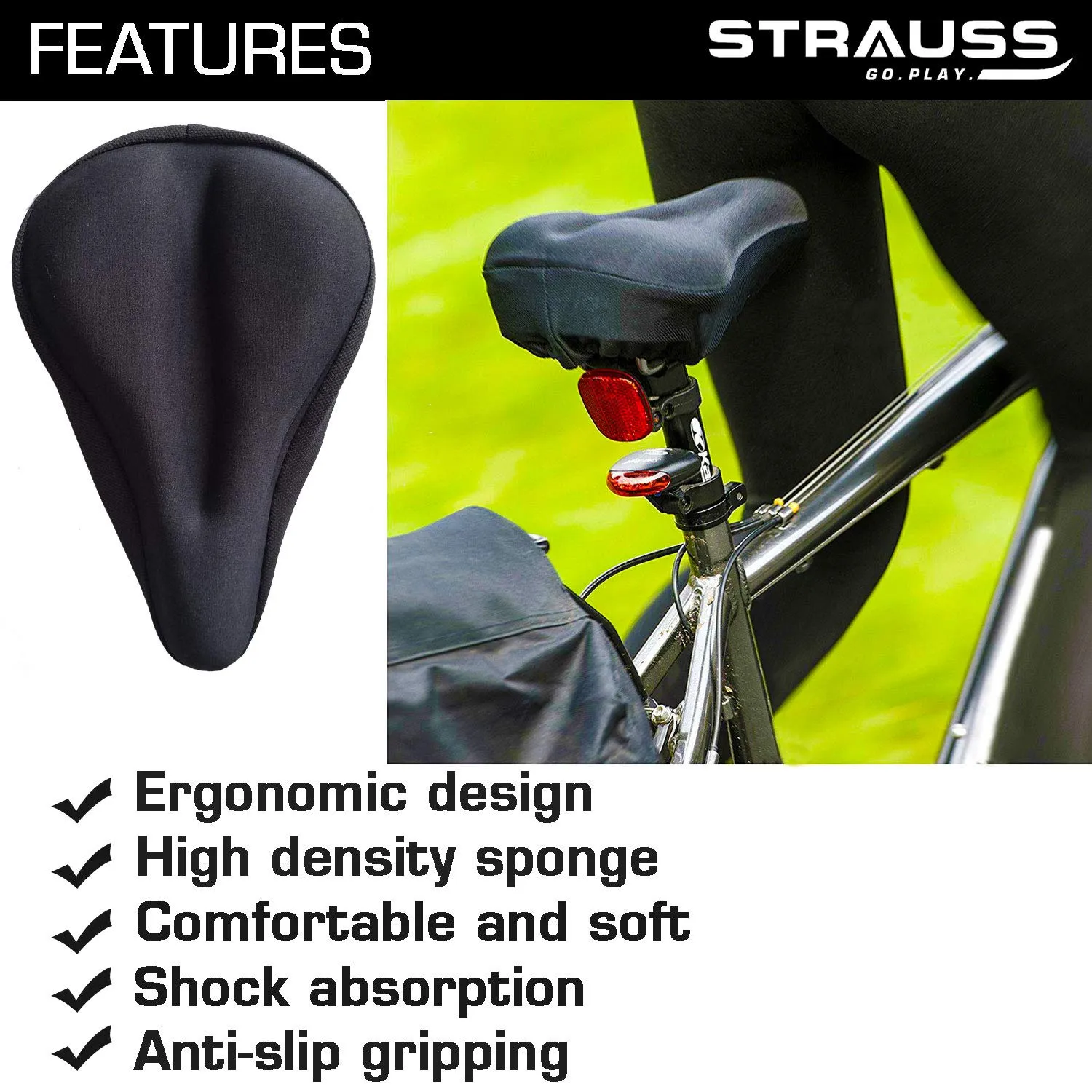 Strauss Gel Seat Cover (Black) and Bicyle Repair Toolkit