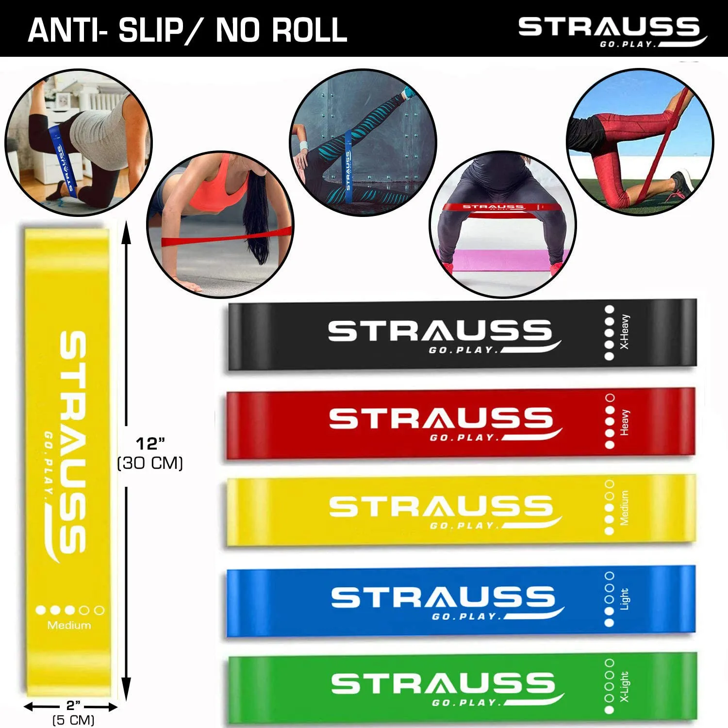 Strauss Natural Latex Resistance Loop Bands | Smell-Free & Skin Friendly | Useful for Hips, Arms & Legs Workouts. Tear Resistant & Anti-Slip | Theraband for Fitness & Toning.