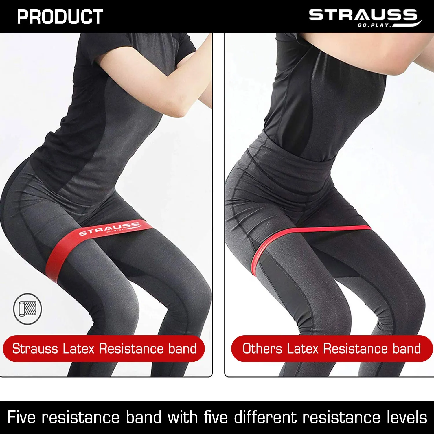 Strauss Natural Latex Resistance Loop Bands | Smell-Free & Skin Friendly | Useful for Hips, Arms & Legs Workouts. Tear Resistant & Anti-Slip | Theraband for Fitness & Toning.