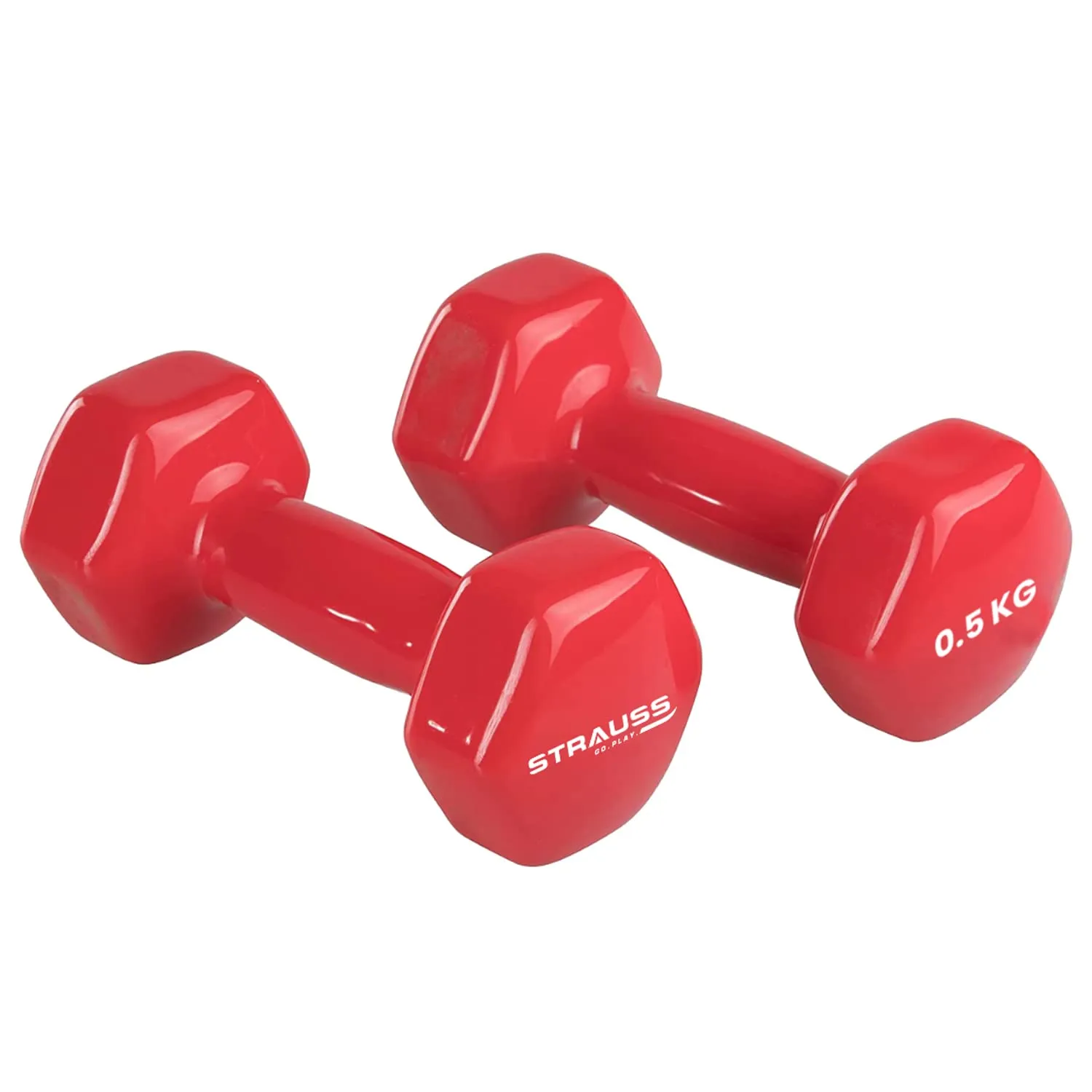 Strauss Premium Vinyl Dumbbells Weight for Men & Women | 0.5 Kg (Each) | 1 Kg (Pair) | Ideal for Home Workout, Yoga, Pilates, Gym Exercises | Non-Slip, Easy to Hold, Scratch Resistant (Red)