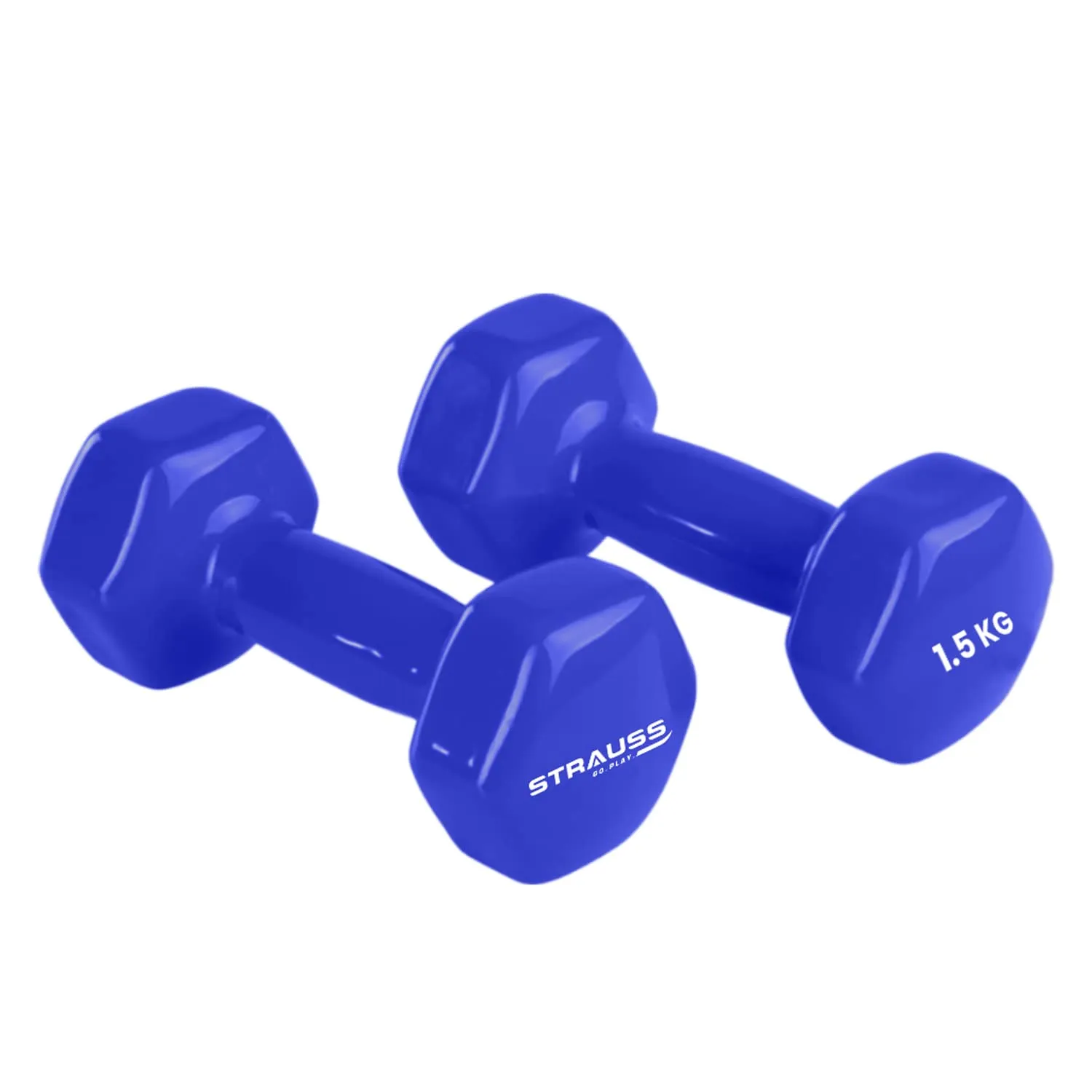 Strauss Premium Vinyl Dumbbells Weight for Men & Women | 1.5 Kg (Each) | 3 Kg (Pair) | Ideal for Home Workout, Yoga, Pilates, Gym Exercises | Non-Slip, Easy to Hold, Scratch Resistant (Blue)