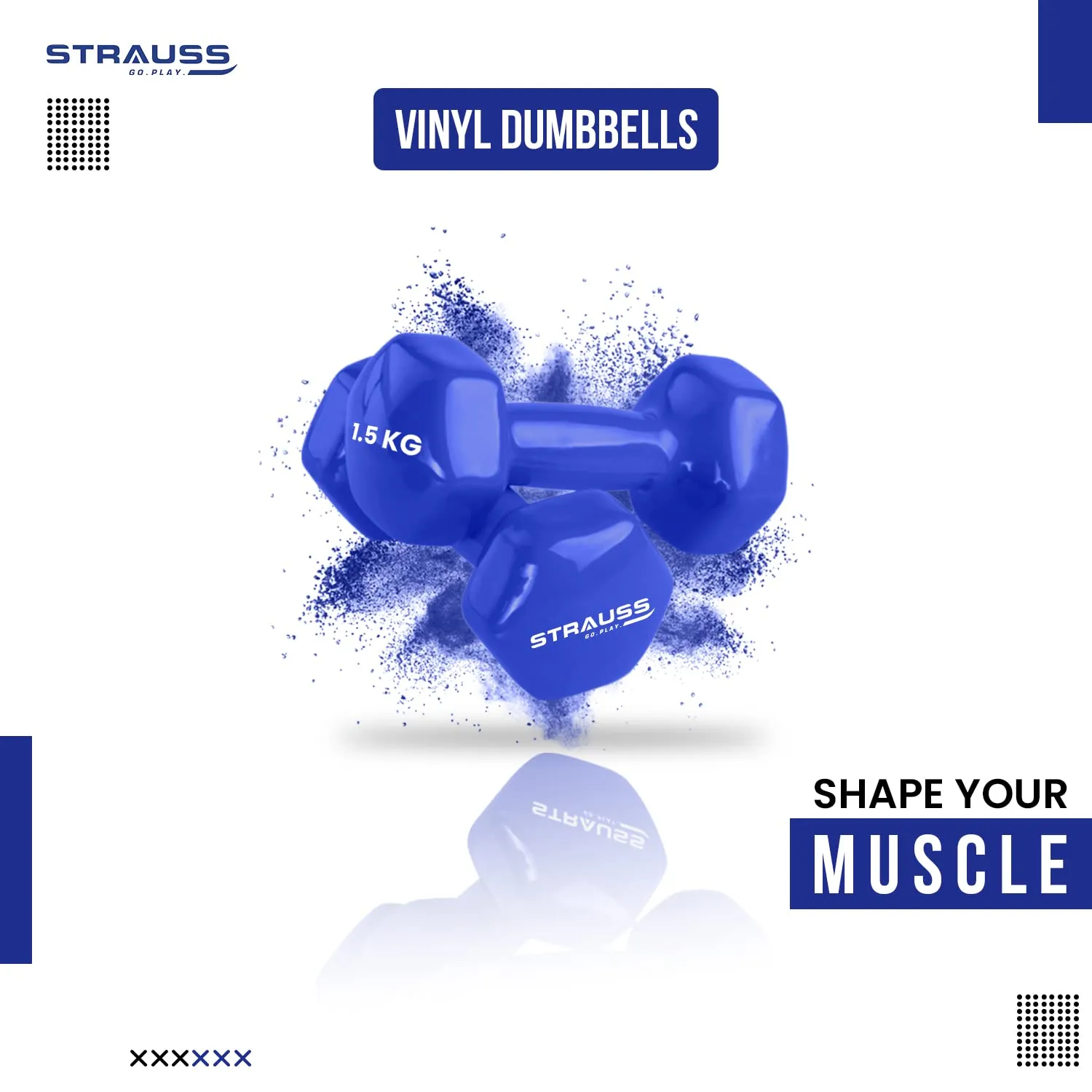 Strauss Premium Vinyl Dumbbells Weight for Men & Women | 1.5 Kg (Each) | 3 Kg (Pair) | Ideal for Home Workout, Yoga, Pilates, Gym Exercises | Non-Slip, Easy to Hold, Scratch Resistant (Blue)