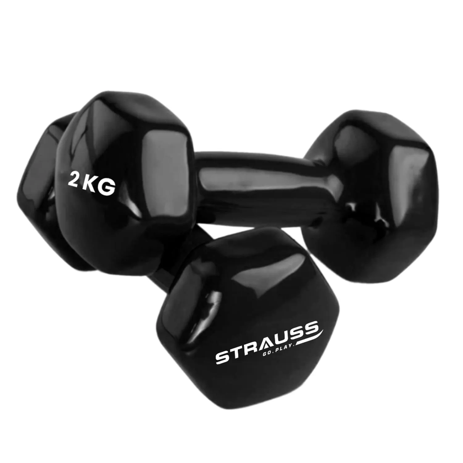 Strauss Premium Vinyl Dumbbells Weight for Men & Women | 2 Kg (Each) | 4 Kg (Pair) | Ideal for Home Workout, Yoga, Pilates, Gym Exercises | Non-Slip, Easy to Hold, Scratch Resistant (Black)