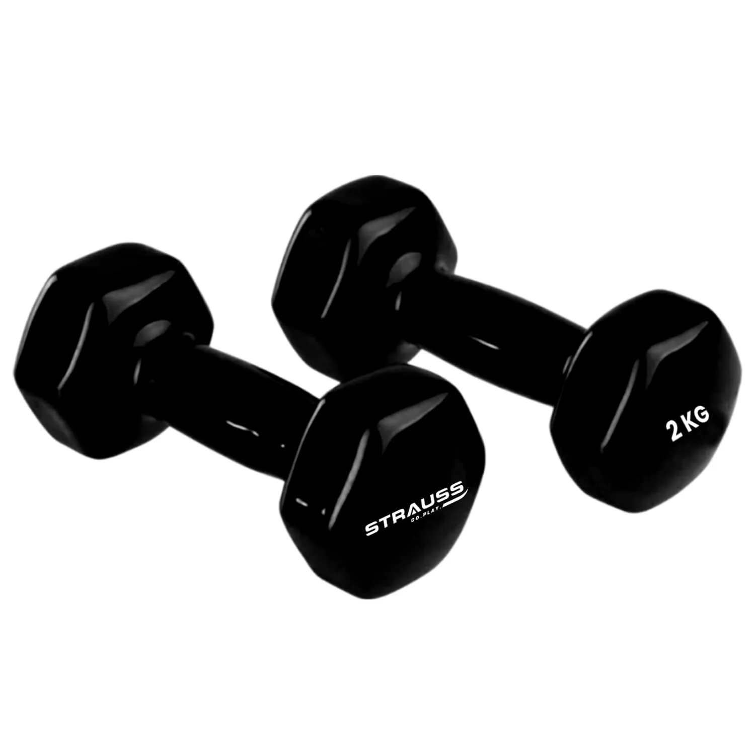 Strauss Premium Vinyl Dumbbells Weight for Men & Women | 2 Kg (Each) | 4 Kg (Pair) | Ideal for Home Workout, Yoga, Pilates, Gym Exercises | Non-Slip, Easy to Hold, Scratch Resistant (Black)