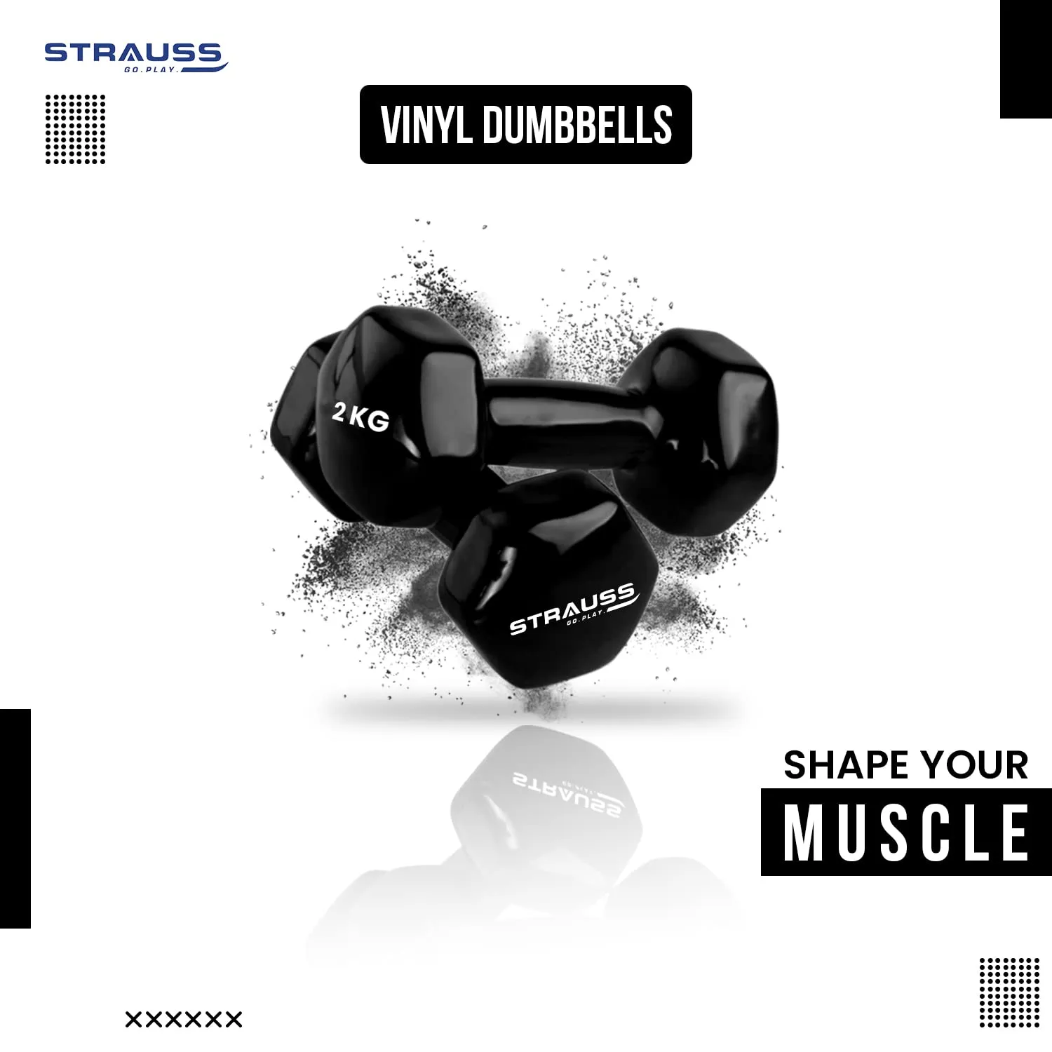 Strauss Premium Vinyl Dumbbells Weight for Men & Women | 2 Kg (Each) | 4 Kg (Pair) | Ideal for Home Workout, Yoga, Pilates, Gym Exercises | Non-Slip, Easy to Hold, Scratch Resistant (Black)