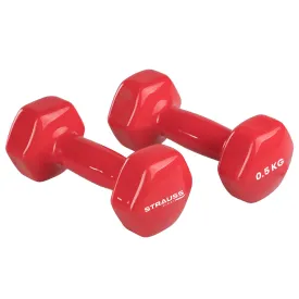 Strauss Premium Vinyl Dumbbells Weight for Men & Women | 2.5 Kg (Each) | 5 Kg (Pair) | Ideal for Home Workout, Yoga, Pilates, Gym Exercises | Non-Slip, Easy to Hold, Scratch Resistant (Red)