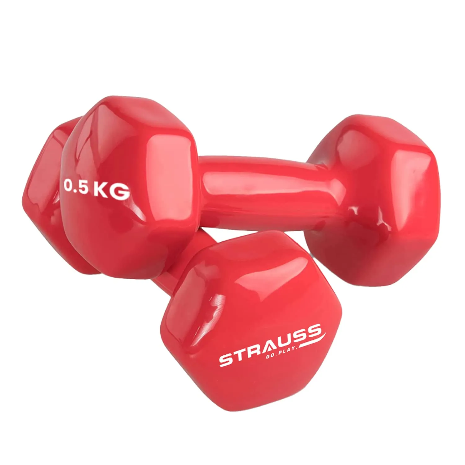 Strauss Premium Vinyl Dumbbells Weight for Men & Women | 2.5 Kg (Each) | 5 Kg (Pair) | Ideal for Home Workout, Yoga, Pilates, Gym Exercises | Non-Slip, Easy to Hold, Scratch Resistant (Red)