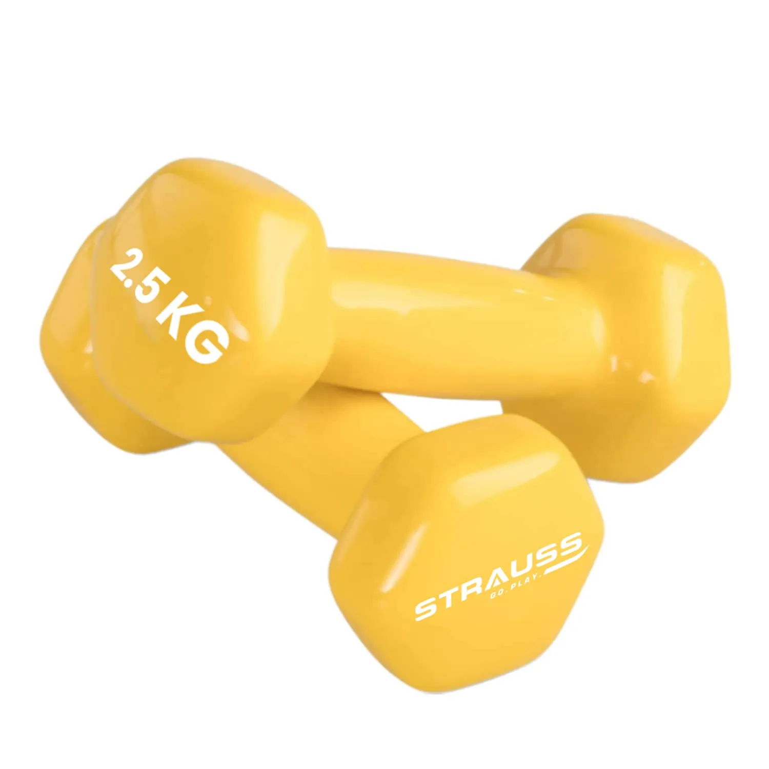 Strauss Premium Vinyl Dumbbells Weight for Men & Women | 2.5 Kg (Each) | 5 Kg (Pair) | Ideal for Home Workout , Yoga, Pilates, Gym Exercises | Non-Slip, Easy to Hold, Scratch Resistant (Yellow)m Exercises (Yellow)