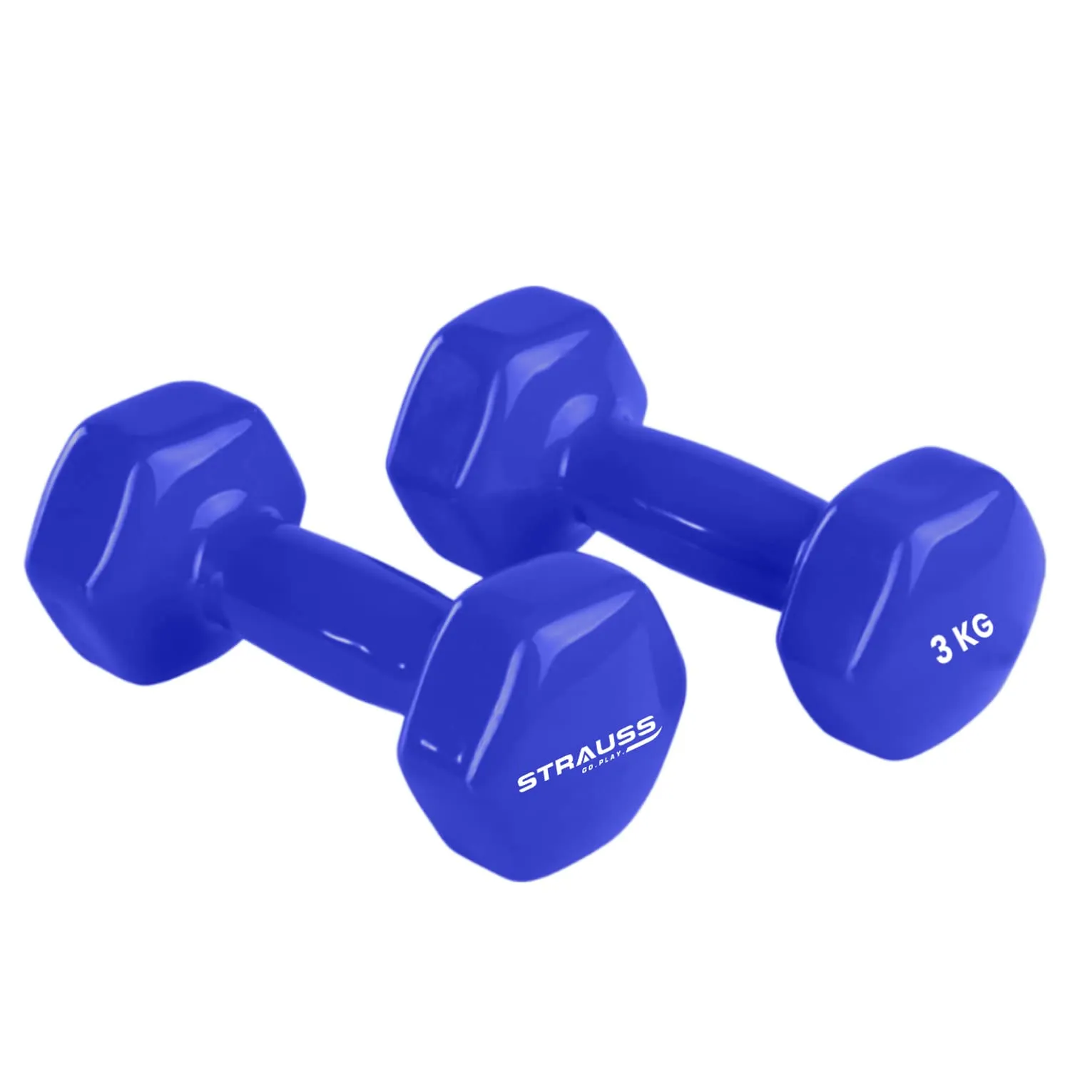 Strauss Premium Vinyl Dumbbells Weight for Men & Women | 3 Kg (Each) | 6 Kg (Pair) | Ideal for Home Workout, Yoga, Pilates, Gym Exercises | Non-Slip, Easy to Hold, Scratch Resistant (Blue)