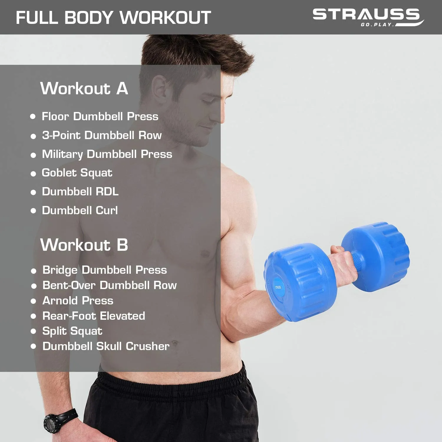 Strauss Unisex PVC Dumbbells Weight for Men & Women | 2Kg (Each)| 4Kg (Pair) | Ideal for Home Workout and Gym Exercises (Blue)