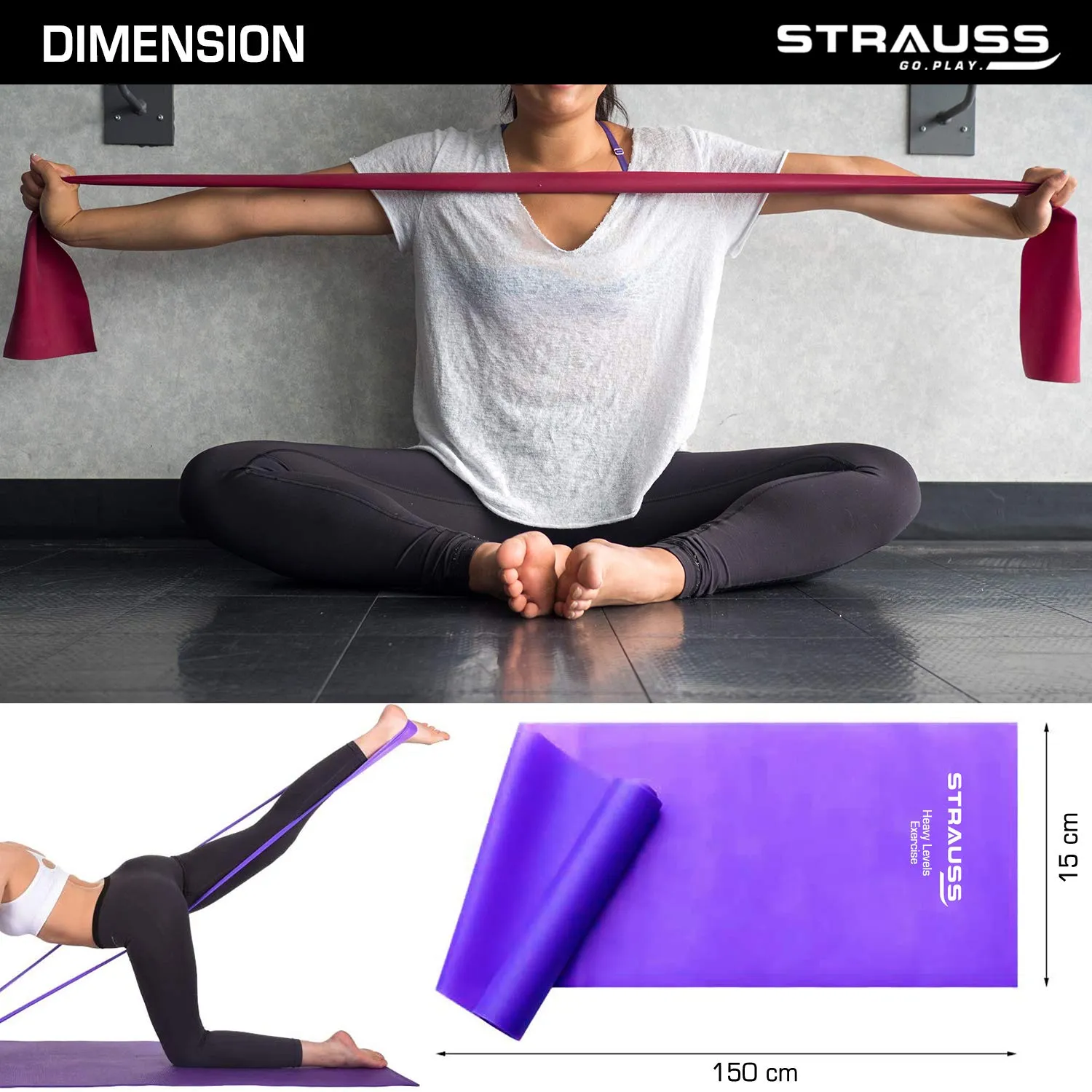 Strauss Yoga Resistance Thera Bands | Smell-Free & Skin Friendly | Useful for Hips, Arms & Legs Workouts. Tear Resistant & Anti-Slip | Theraband for Fitness & Toning,Pack of 3 (Multicolor)