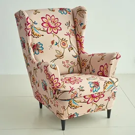 Stretchable 140 GSM Wing Chair Cover, Beach Beige Dahlia