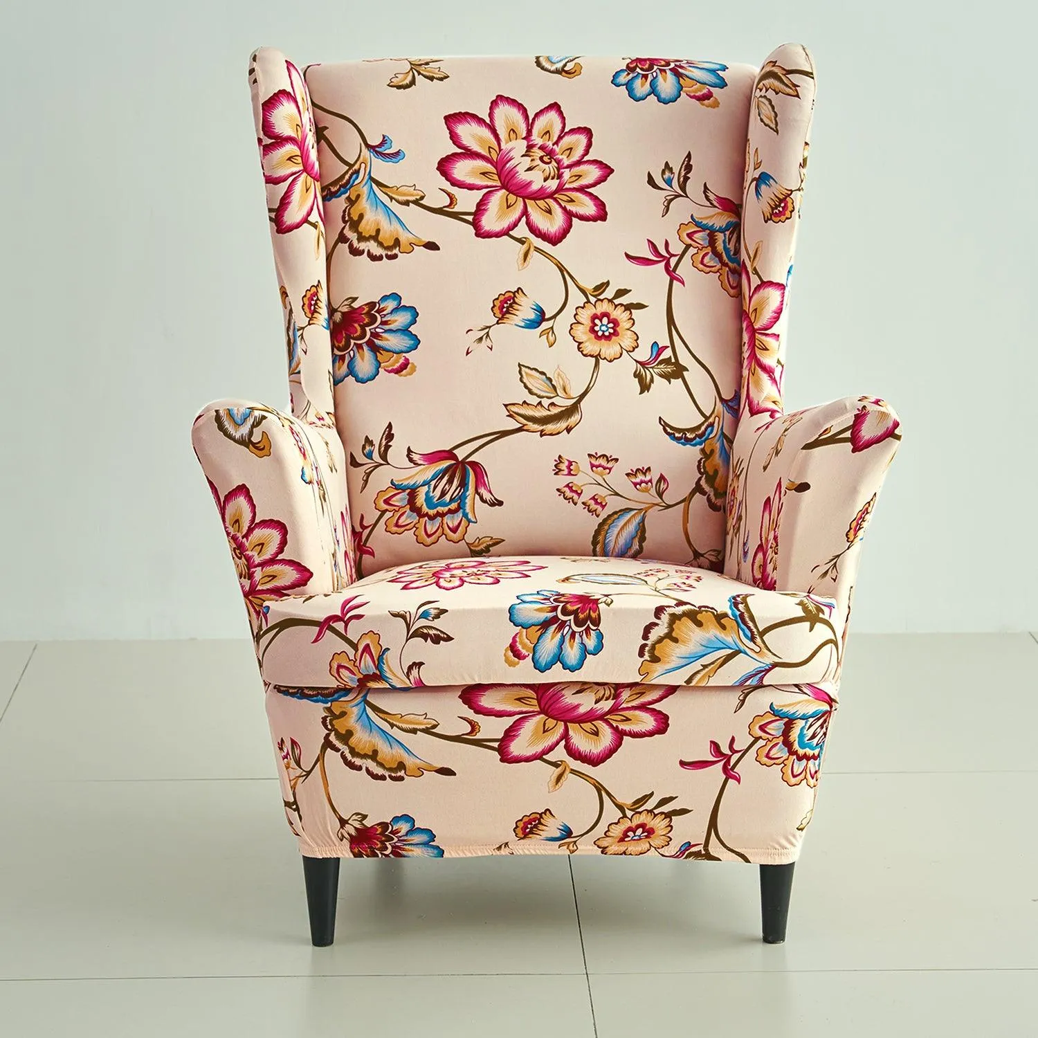 Stretchable 140 GSM Wing Chair Cover, Beach Beige Dahlia