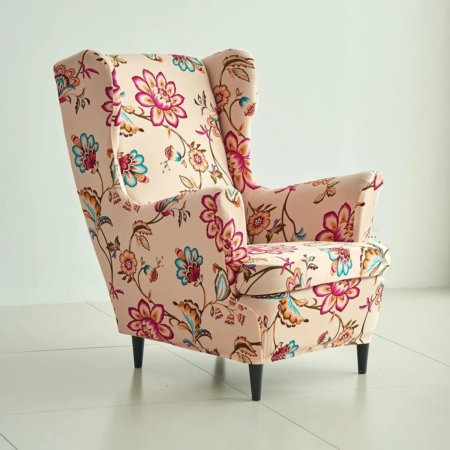 Stretchable 140 GSM Wing Chair Cover, Beach Beige Dahlia