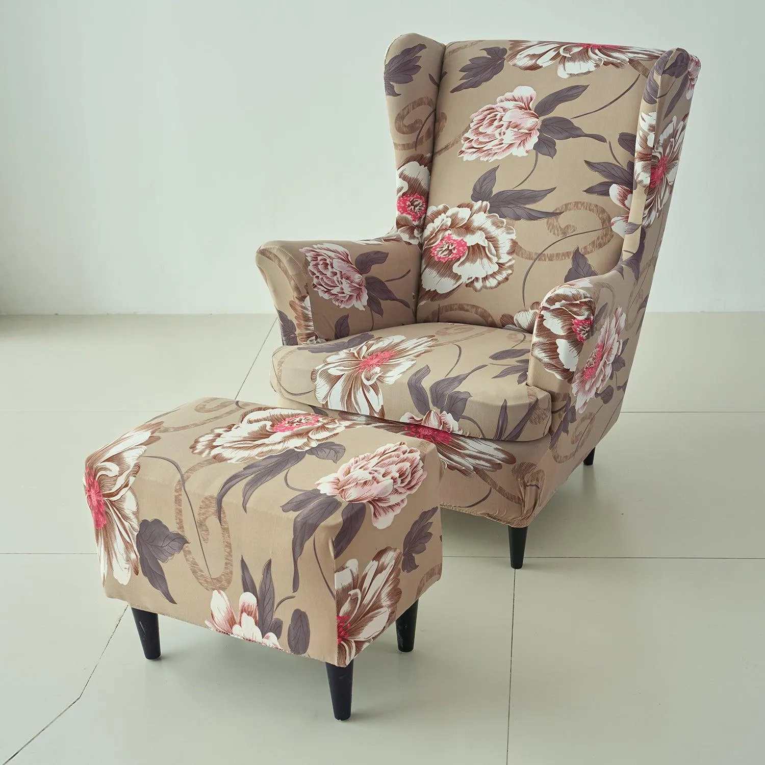 Stretchable 140 GSM Wing Chair Cover, Buff Brown Geum