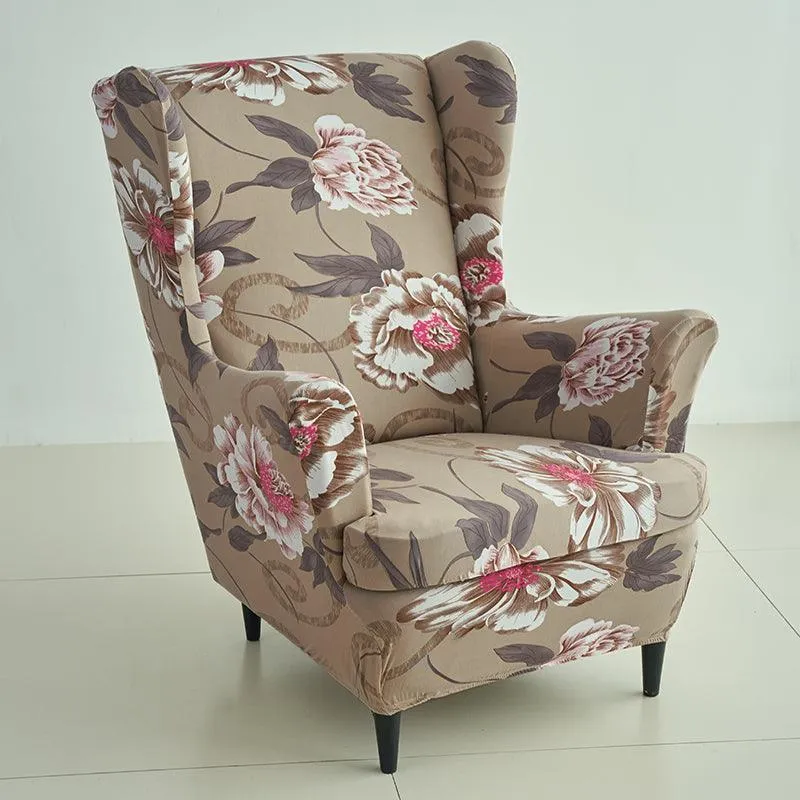 Stretchable 140 GSM Wing Chair Cover, Buff Brown Geum