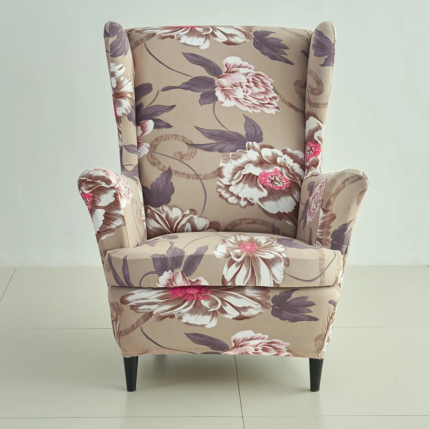 Stretchable 140 GSM Wing Chair Cover, Buff Brown Geum