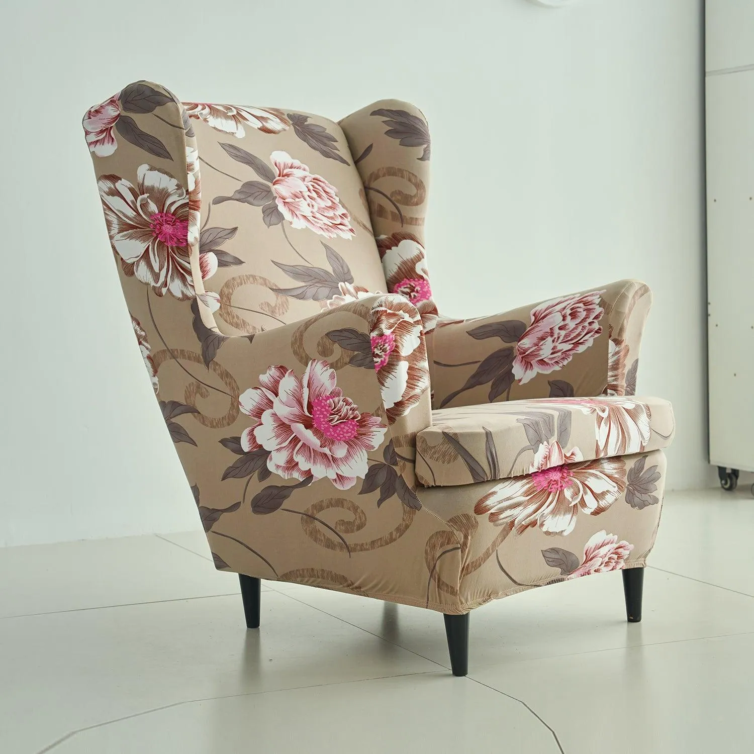 Stretchable 140 GSM Wing Chair Cover, Buff Brown Geum