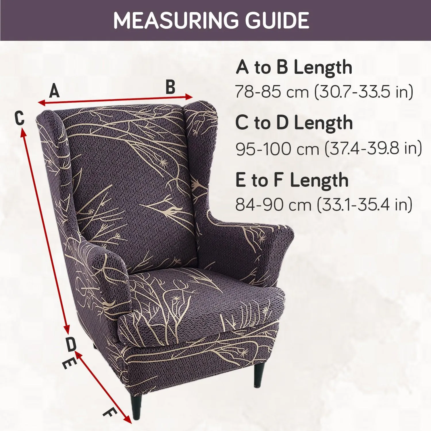 Stretchable 140 GSM Wing Chair Cover, Dark Coffee Twigs