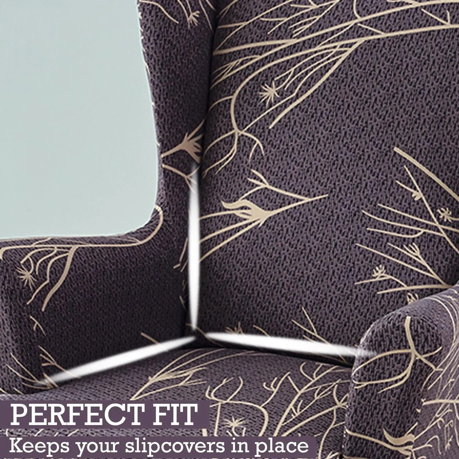 Stretchable 140 GSM Wing Chair Cover, Dark Coffee Twigs