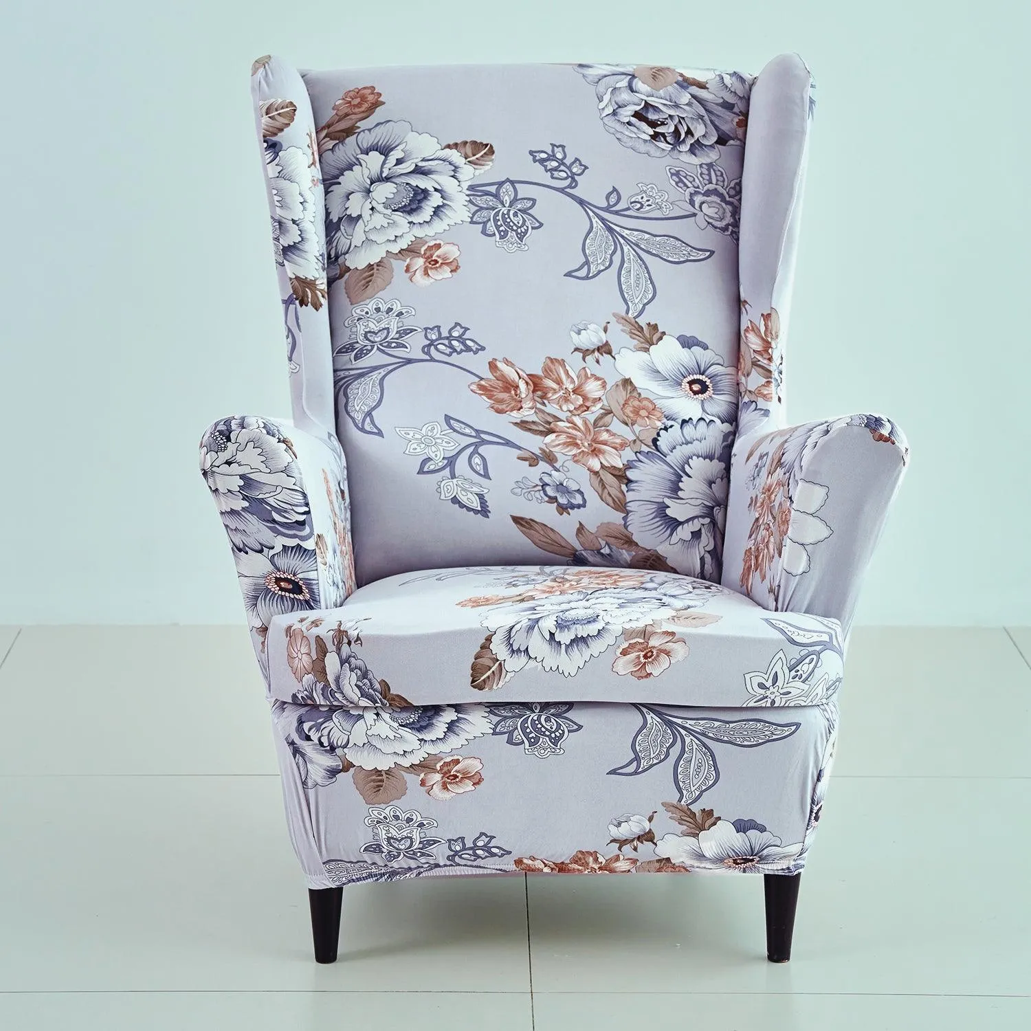 Stretchable 140 GSM Wing Chair Cover, Gentle Grey Dahlia