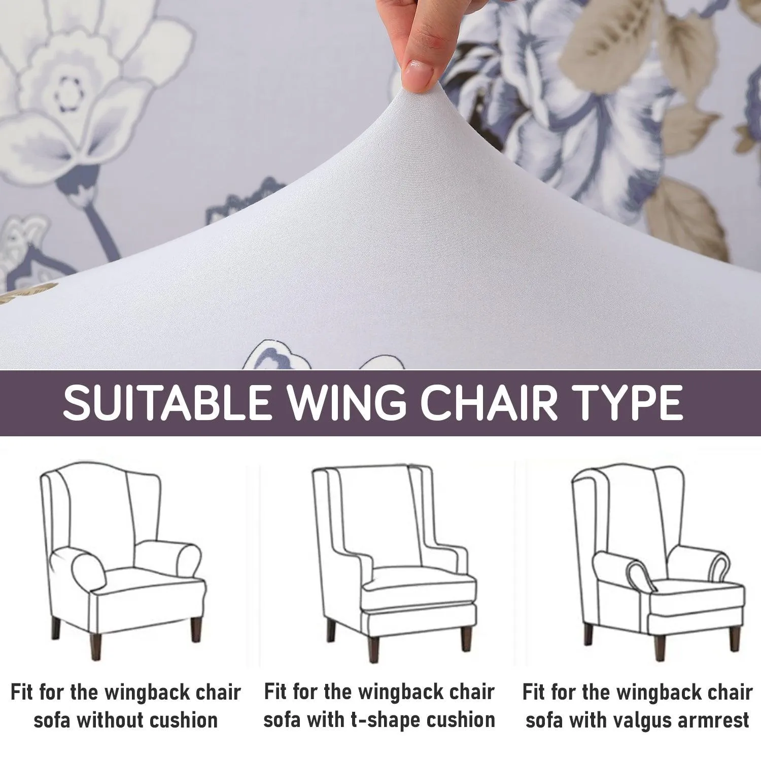 Stretchable 140 GSM Wing Chair Cover, Gentle Grey Dahlia