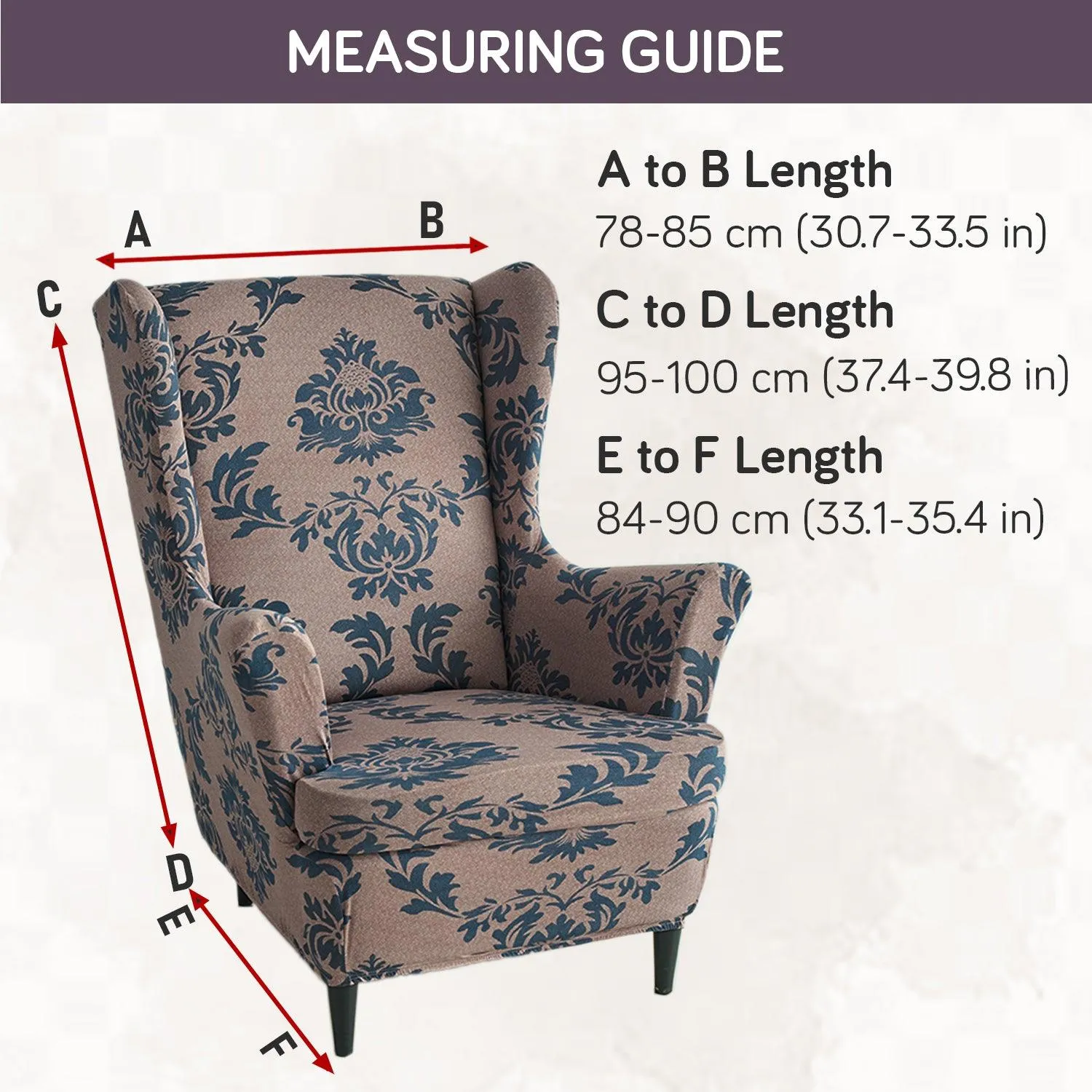 Stretchable 140 GSM Wing Chair Cover, Light Coffee Lotus Damask