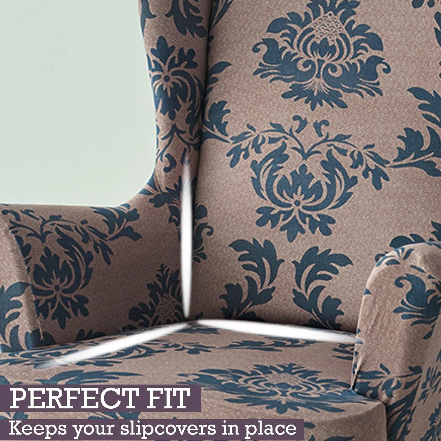 Stretchable 140 GSM Wing Chair Cover, Light Coffee Lotus Damask