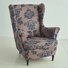 Stretchable 140 GSM Wing Chair Cover, Light Coffee Lotus Damask