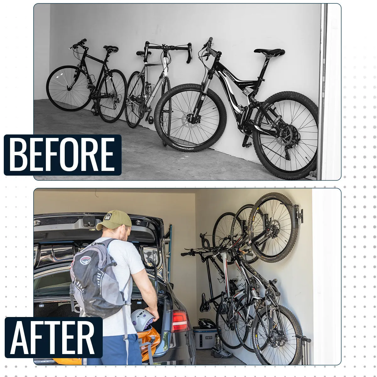 Swivel Mount Bike Storage Rack | 4 Bicycle | Garage Wall Hook