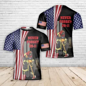 Teesdily | Never Forget September 11th Polo Tshirt 3d, Firefighter American Flag All Over Print Shirt, Patriot Day Gifts, 911 Never Forget Apparel