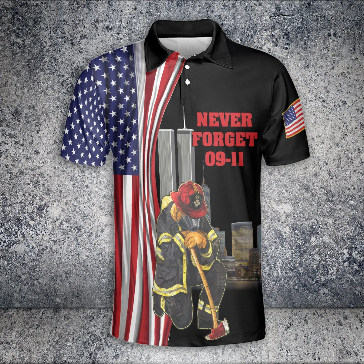 Teesdily | Never Forget September 11th Polo Tshirt 3d, Firefighter American Flag All Over Print Shirt, Patriot Day Gifts, 911 Never Forget Apparel