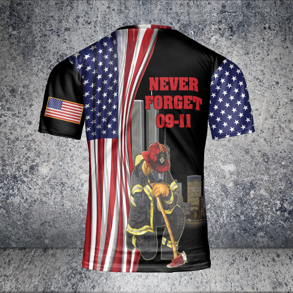 Teesdily | Never Forget September 11th Polo Tshirt 3d, Firefighter American Flag All Over Print Shirt, Patriot Day Gifts, 911 Never Forget Apparel