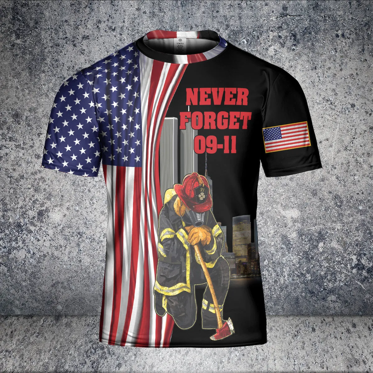 Teesdily | Never Forget September 11th Polo Tshirt 3d, Firefighter American Flag All Over Print Shirt, Patriot Day Gifts, 911 Never Forget Apparel