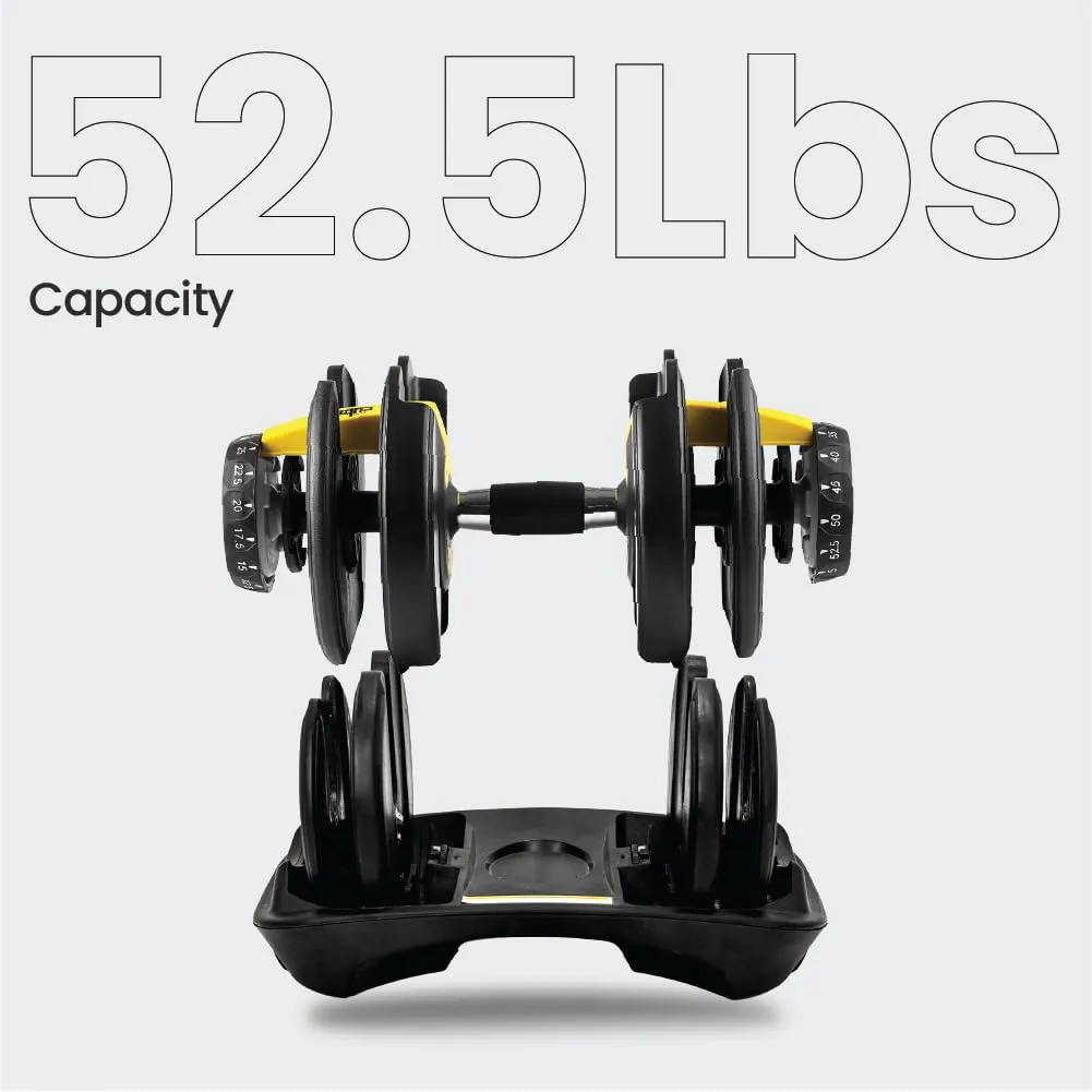 The Cube Club PowerBells 5lbs - 52.5lbs | 2 x Adjustable Dumbbells for Men & Women for Fitness and Home Workout (2.5kg to 24kg) | Designed In USA | Alloy Steel & Plastic | Black