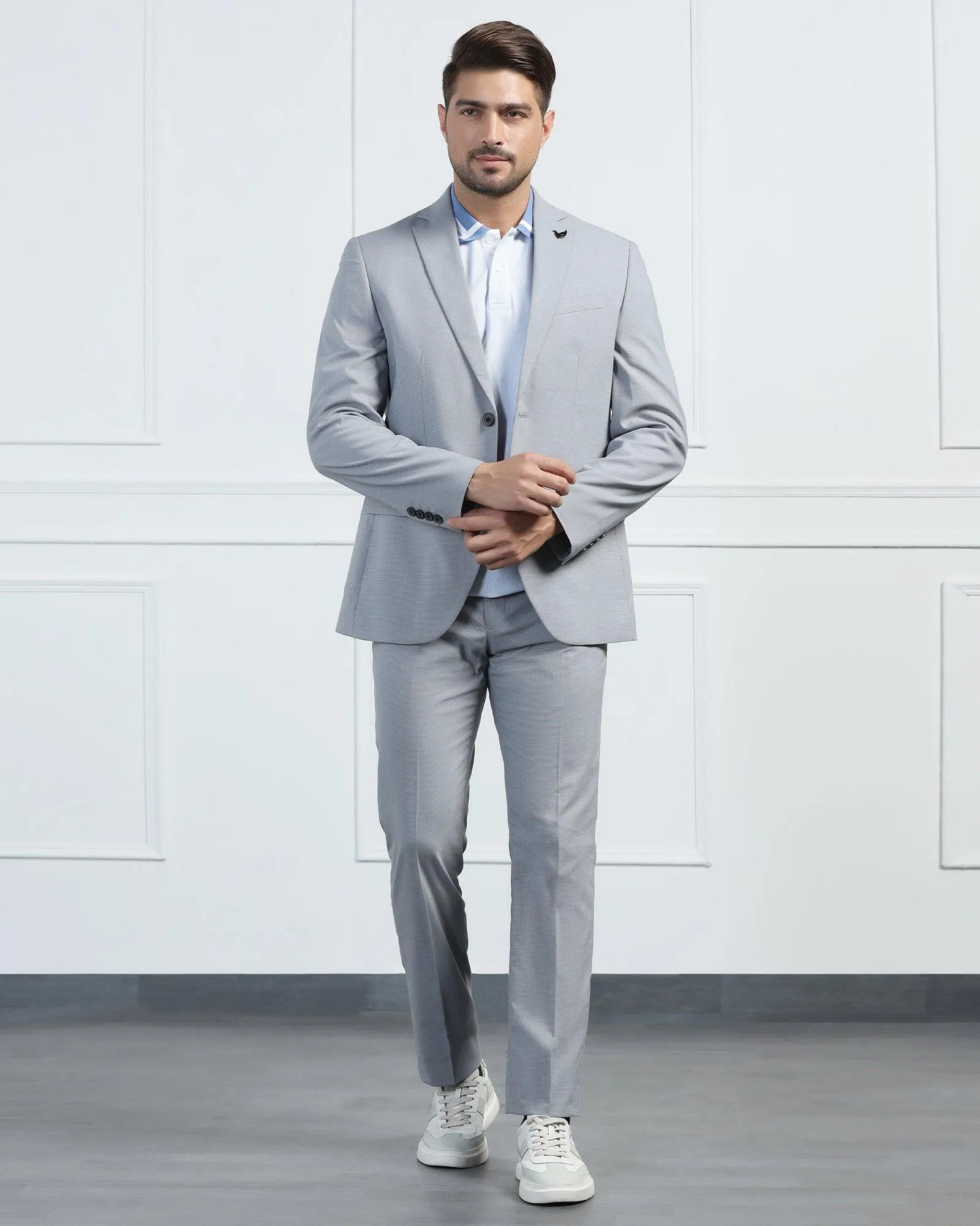 Two Piece Grey Textured Formal Suit - Pax