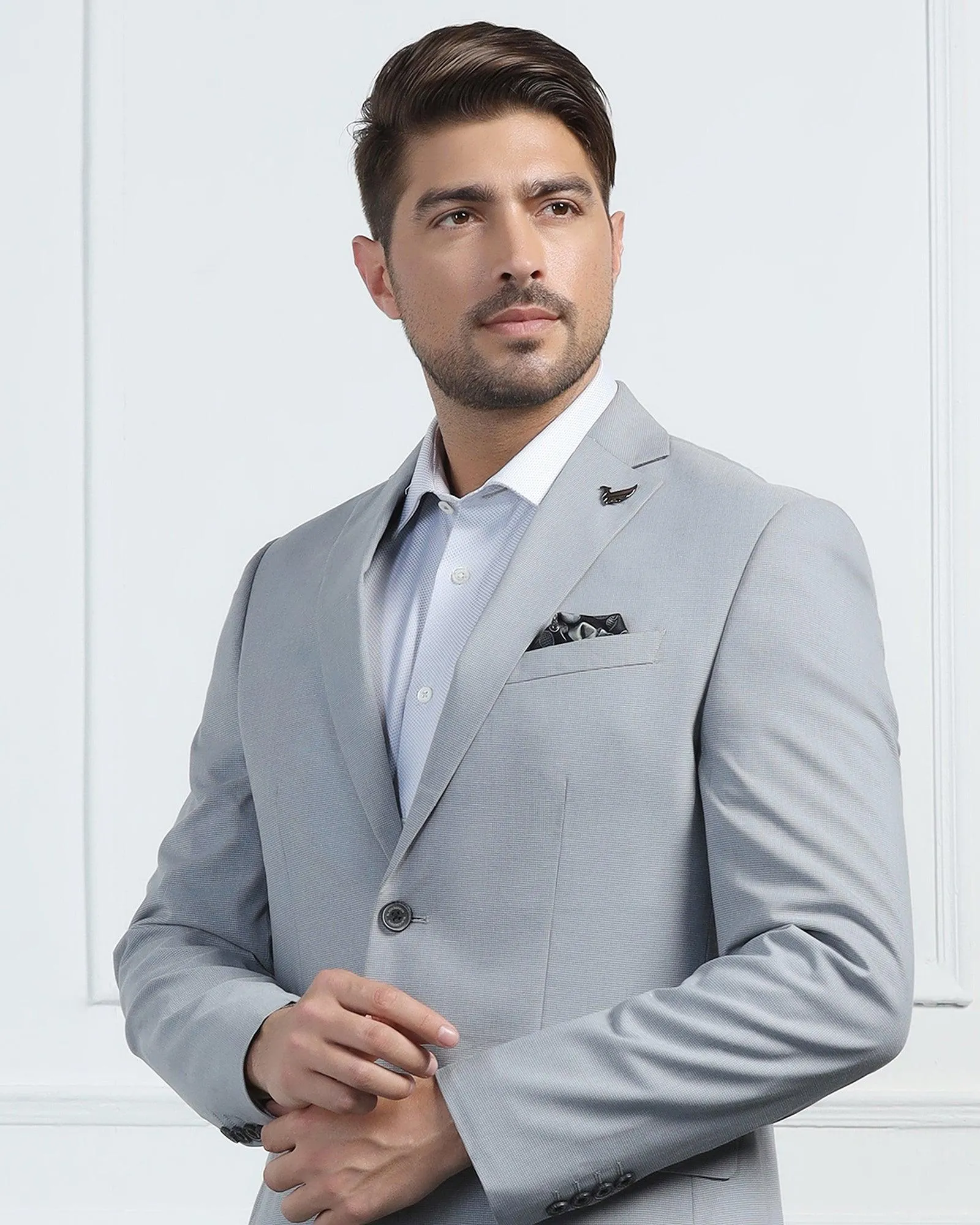 Two Piece Grey Textured Formal Suit - Pax