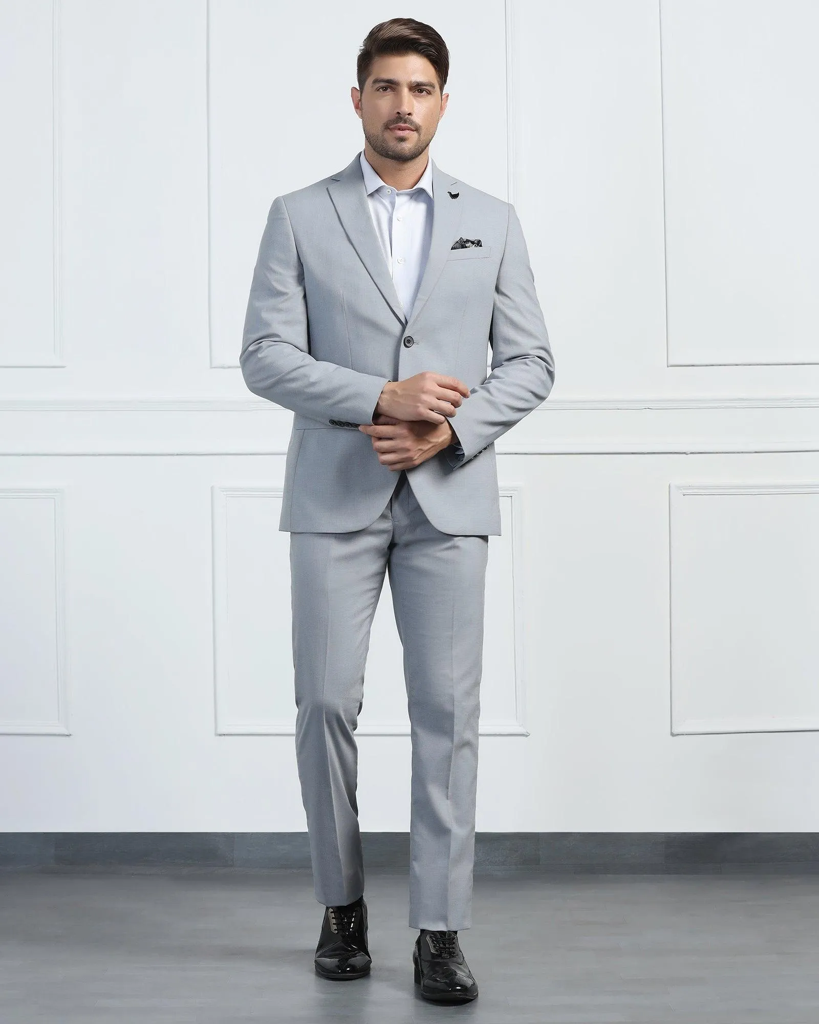 Two Piece Grey Textured Formal Suit - Pax